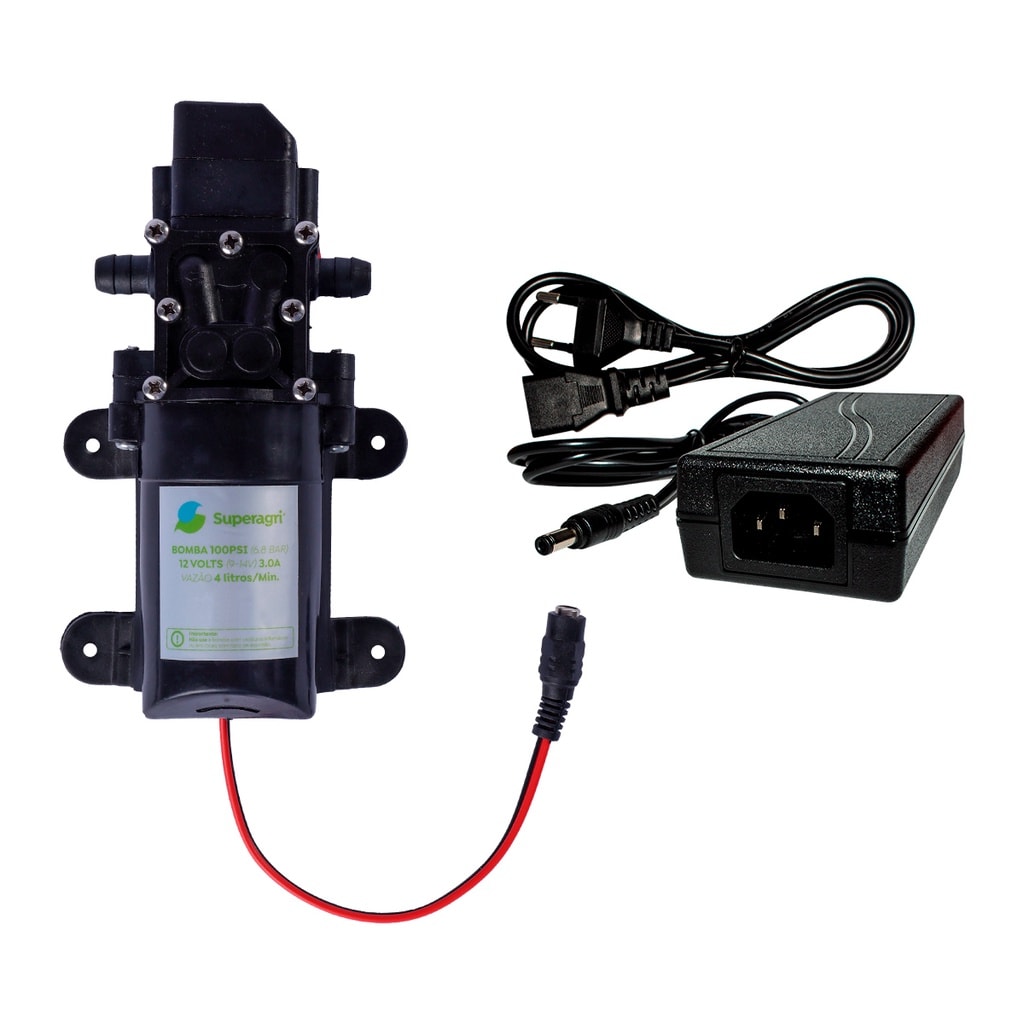 Imagem do Kit Bomba 100 Psi 12v Automatica Fonte Bivolt Superagri Plug