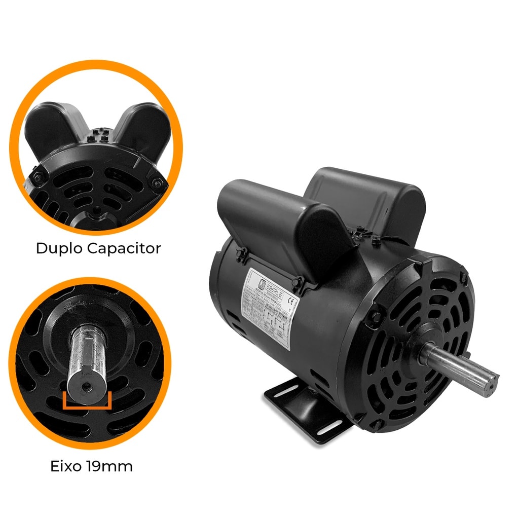 Imagem do Motor Eletrico 1cv Baixa Rotacao Monofasico 4 Polos Aberto Eberle Mercosul