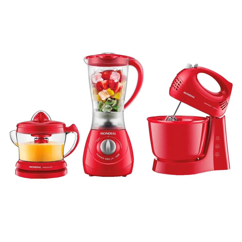 Imagem do Kit Especial Mondial Batedeira Extrator Liquidificador Vermelho 220v
