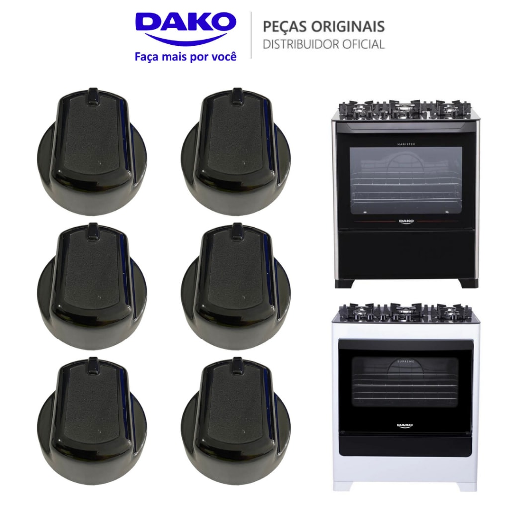 Imagem do Kit 6 Botoes Manipulos Fogao Dako Supreme Glass Cod 300000570 100 Original