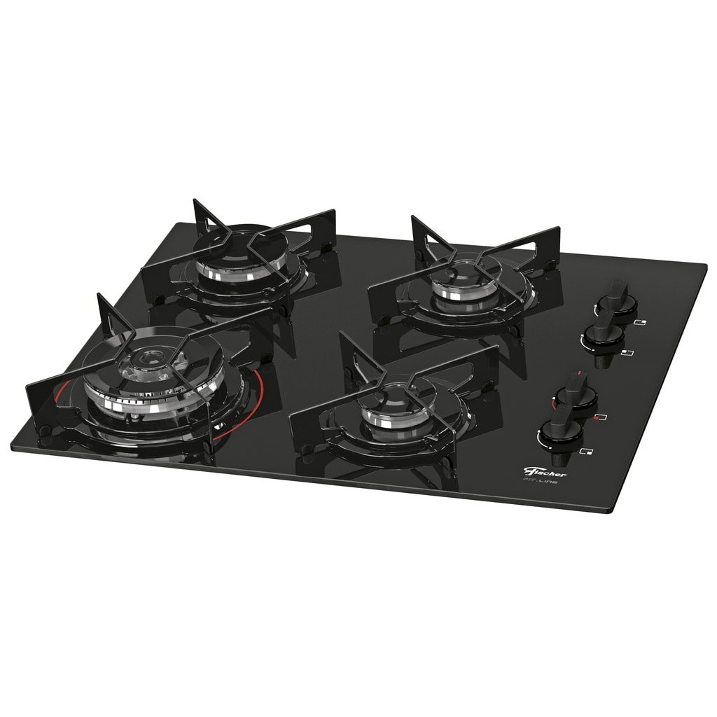 Imagem do Cooktop Fischer 4 Bocas Tripla Chama Fit Line Gas Vidro Preto