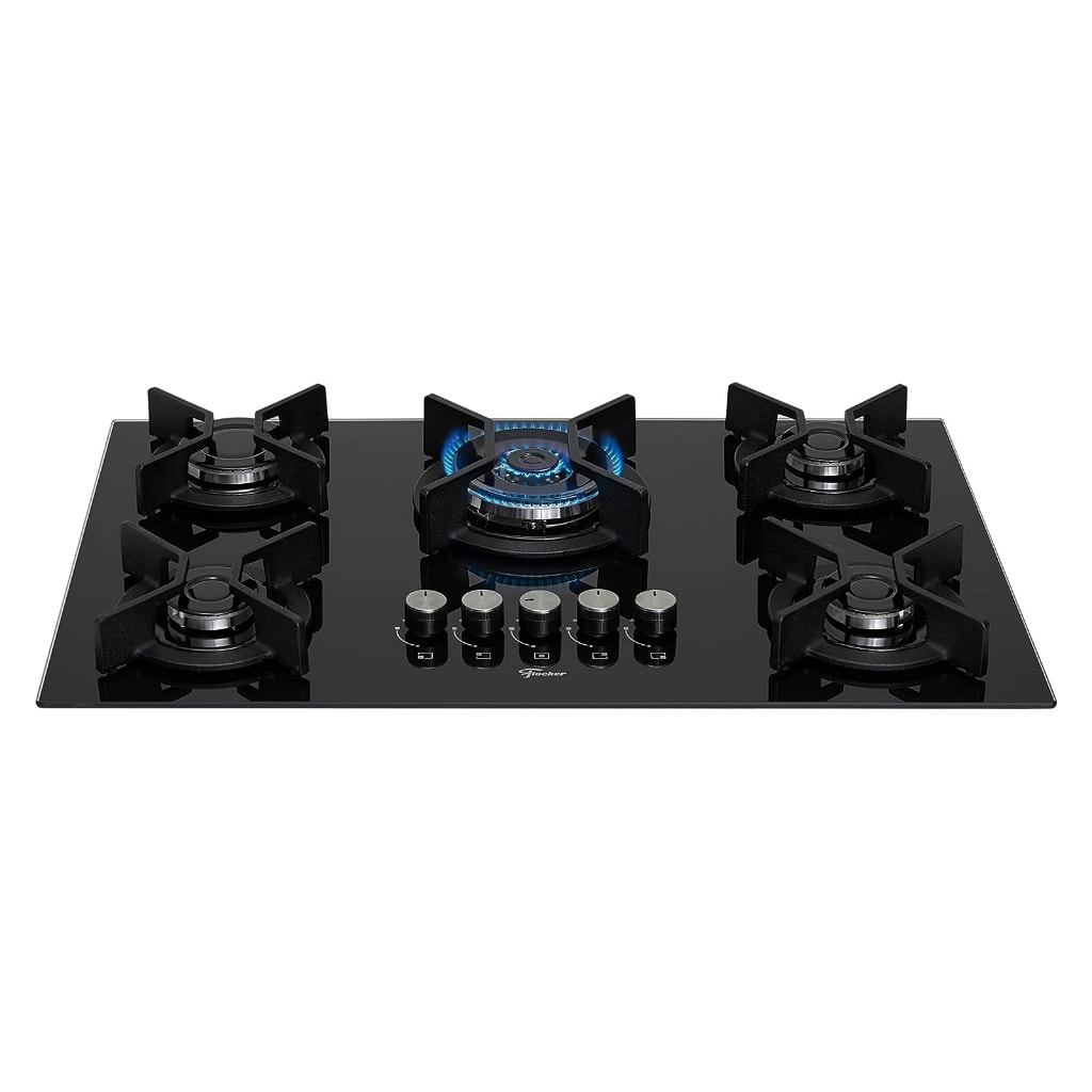 Imagem do Fogao Cooktop Fischer 5 Bocas Tripla Chama Infinity Gas Mesa Vidro Preto