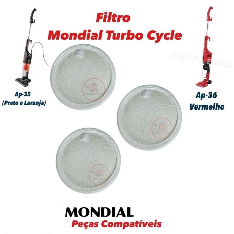Imagem do Kit 3 Filtros Permanentes Para Aspirador De Po Mondial Turbo Cycle Ap 35 Ap 36