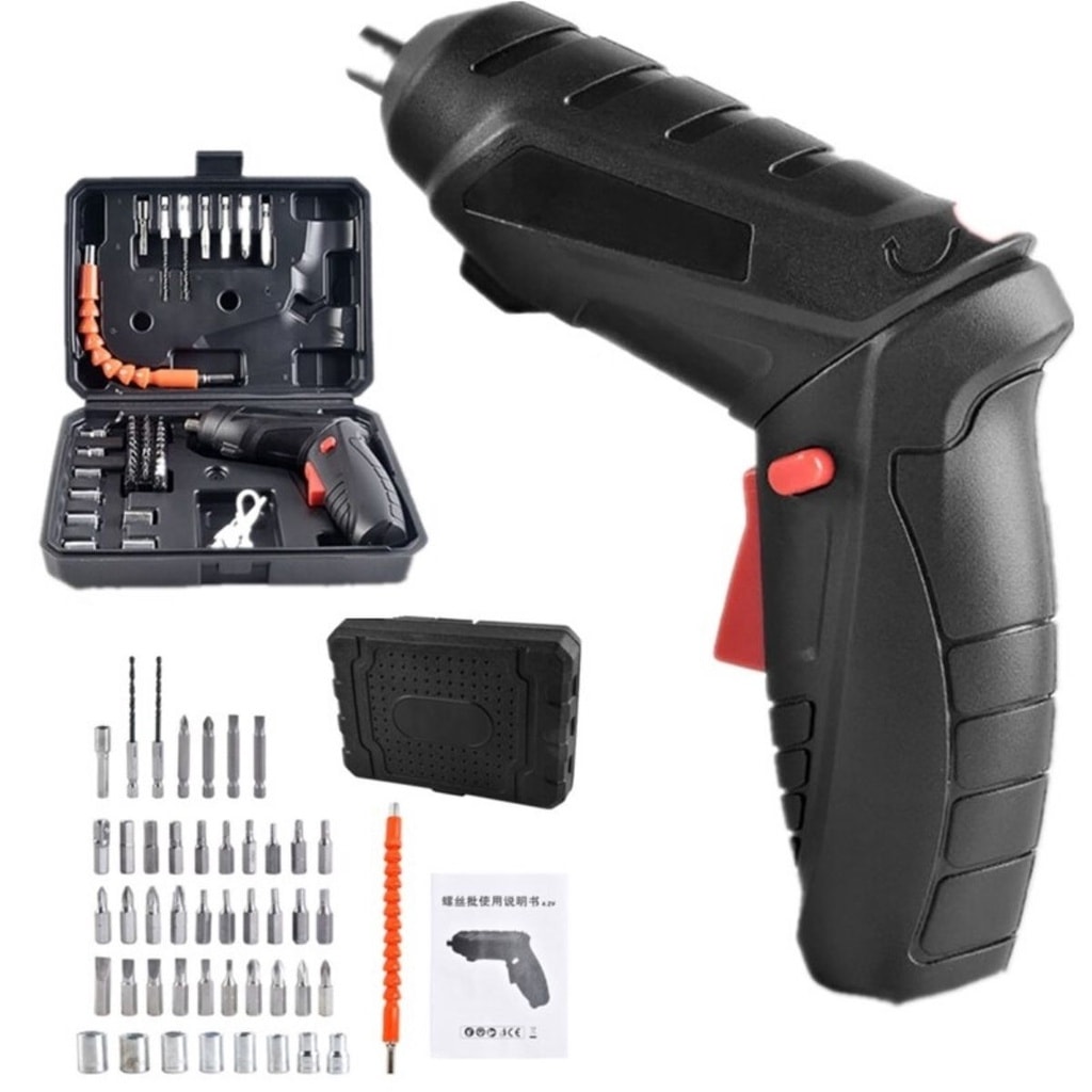 Imagem do Kit Parafusadeira Furadeira 48 Pcs Recarrgavel Com Caixa De Ferramentas Portatil Sem Fio