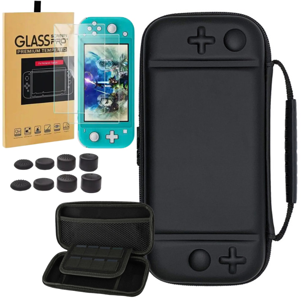 Imagem do Case Capa Para Nintendo Switch Lite Pelicula De Vidro 4 Grip