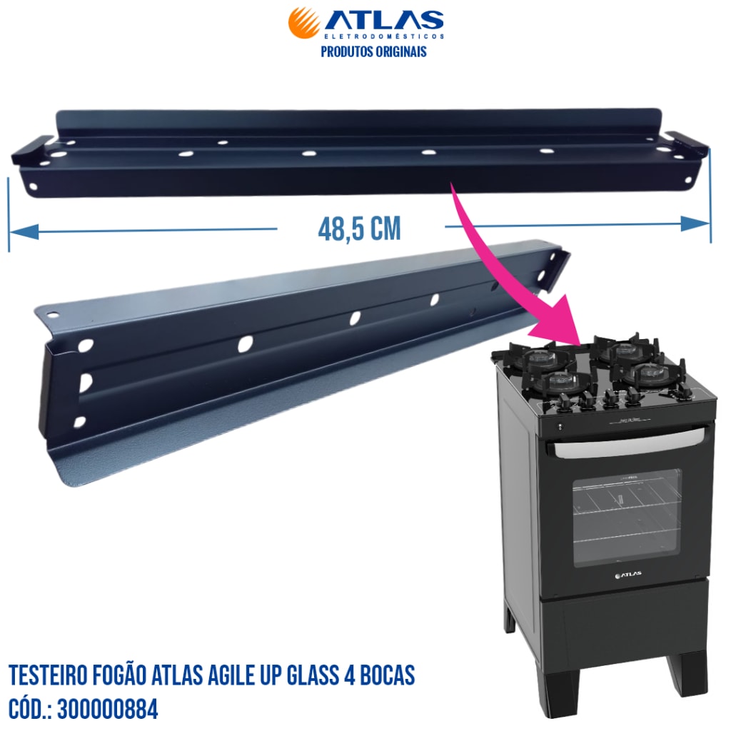 Imagem do Testeiro Ferro Fogao Atlas Agile Up Glass 4 Bocas 100 Original