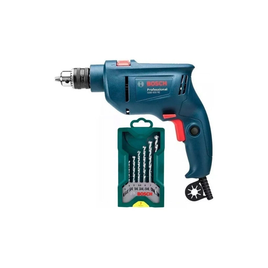 Imagem do Furadeira De Impacto Bosch Gsb 450 Re 127v Jogo De Brocas 7 Pcs