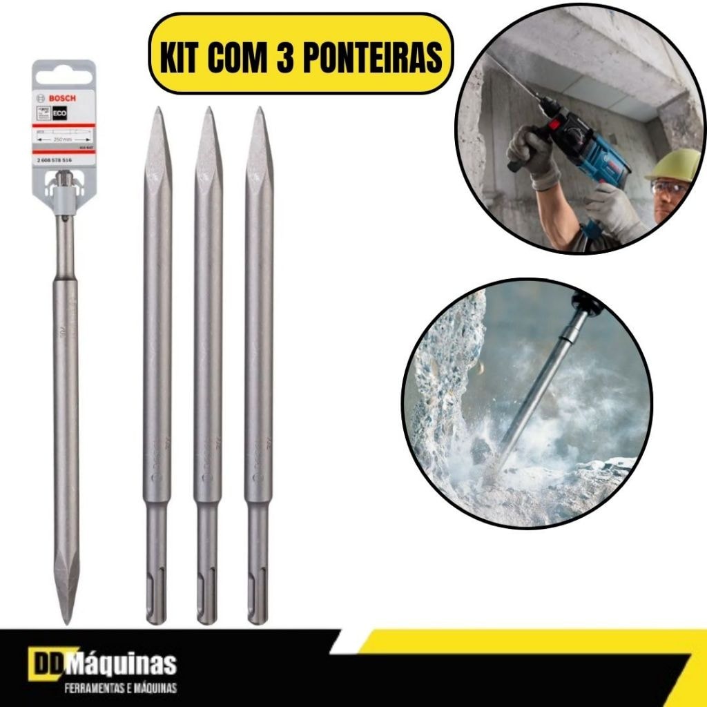 Imagem do Kit Profissional 3 Ponteiras Sds Plus 250mm Alta Performance Bosch