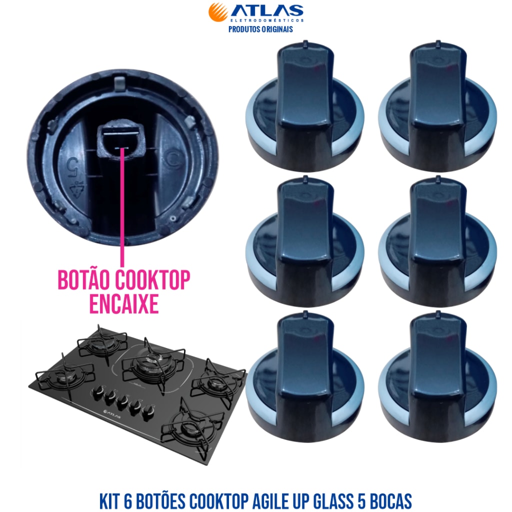 Imagem do Kit Com 6 Botoes Atlas Cooktop Agile Up Glass 100 Original