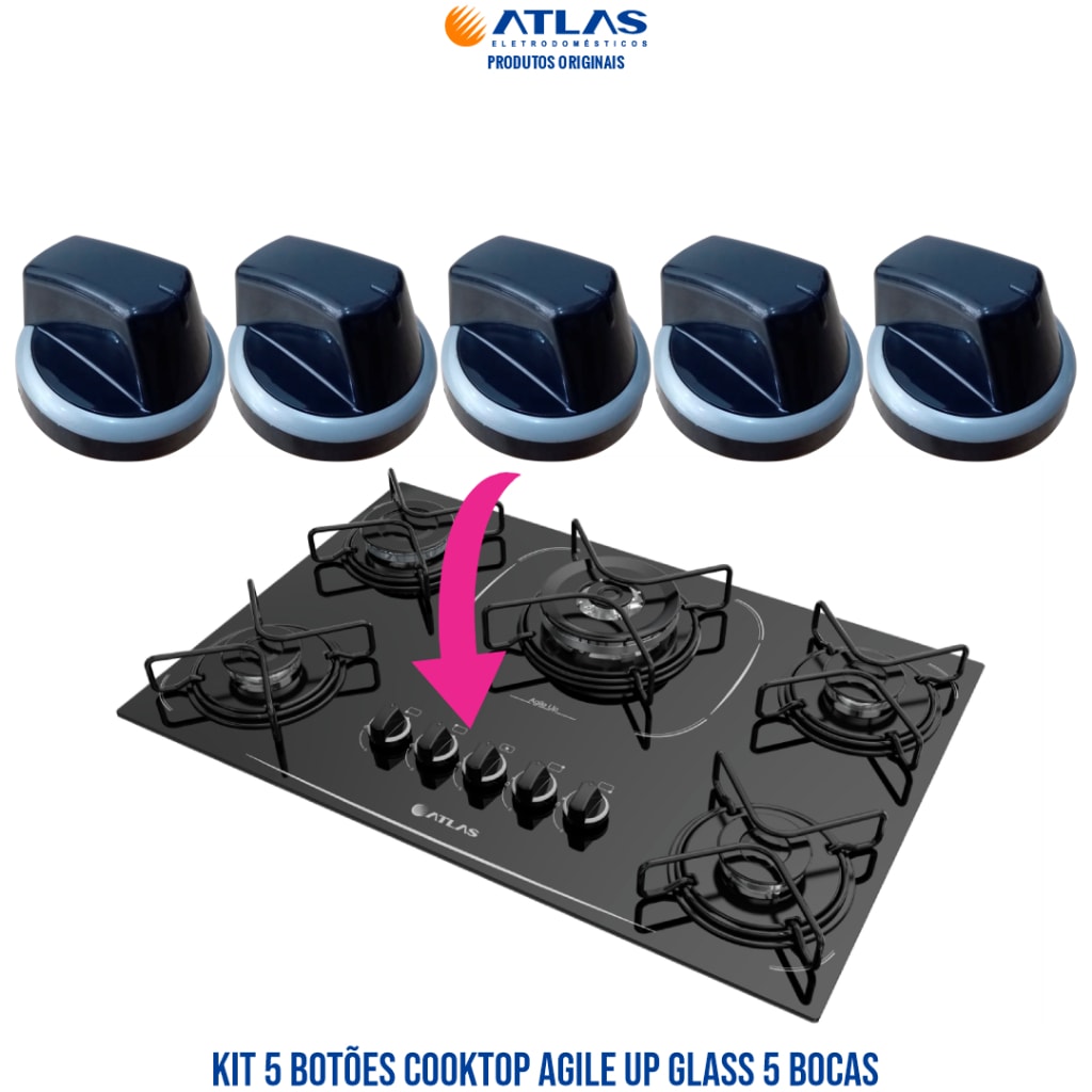 Imagem do Kit Com 5 Botoes Atlas Cooktop Agile Up Glass Originais