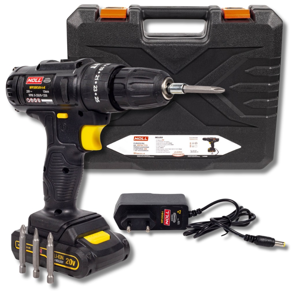 Imagem do Parafusadeira Furadeira Impacto 20v Kit Acessorios Noll