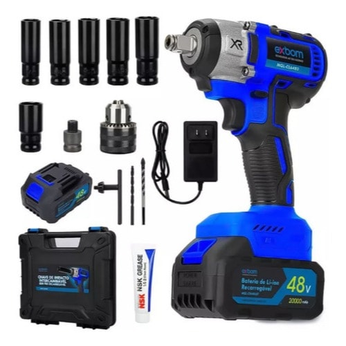 Imagem do Chave De Impacto Profissional 2 Baterias 48v De Litio Recarregavel Parafusadeira Pneumatica Bivolt