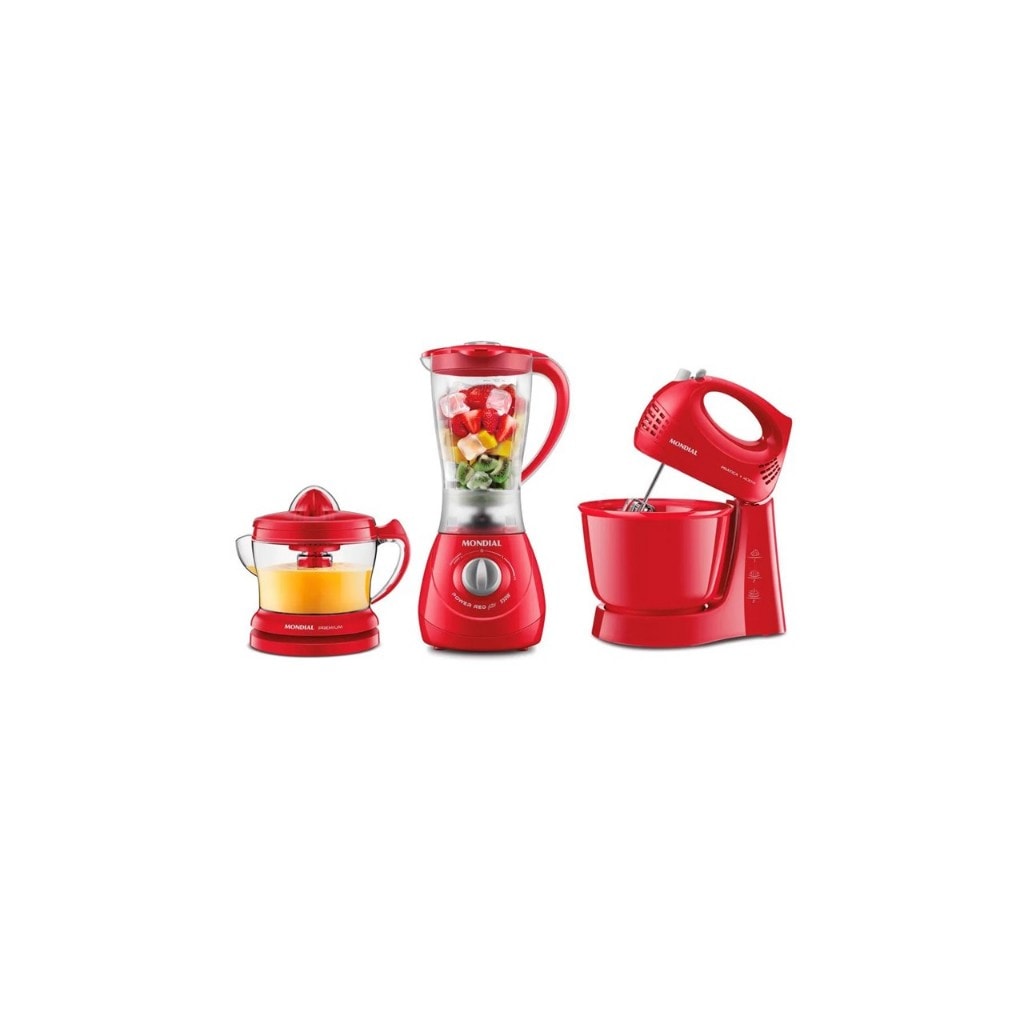 Imagem do Kit Especial Mondial Batedeira Extrator Liquidificador Kt 201 R Vermelho 127v