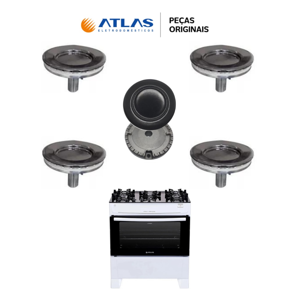 Imagem do Kit Queimadores Completos Originais Fogao Atlas Monaco Top Glass 300000711 Pronta Entrega