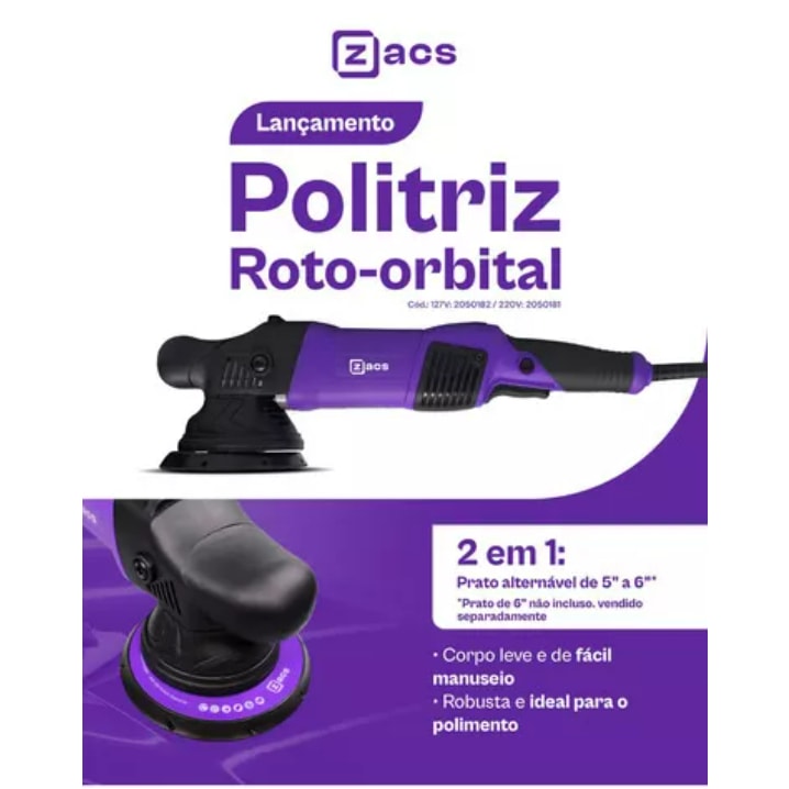 Imagem do Politriz Roto Orbital Zacs 5 Polegadas 15mm 110v