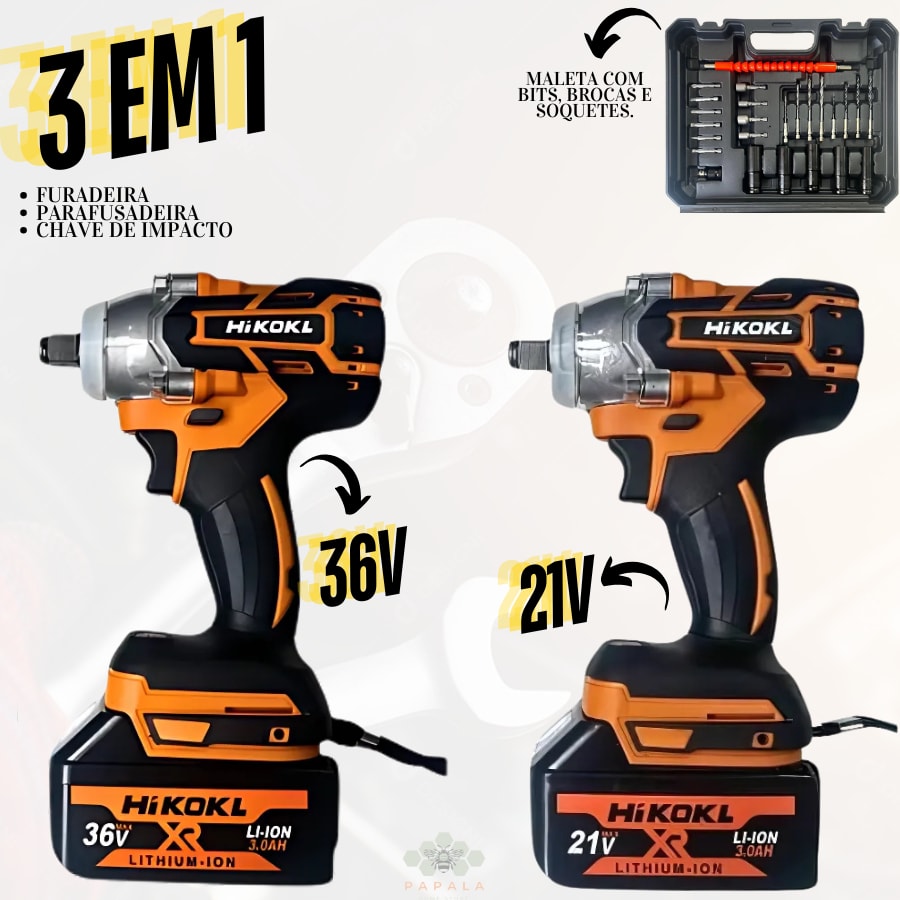 Imagem do Chave De Impacto 21v 36v Eletrica 350nm Parafusadeira Com 2 Baterias Ferramenta Completo