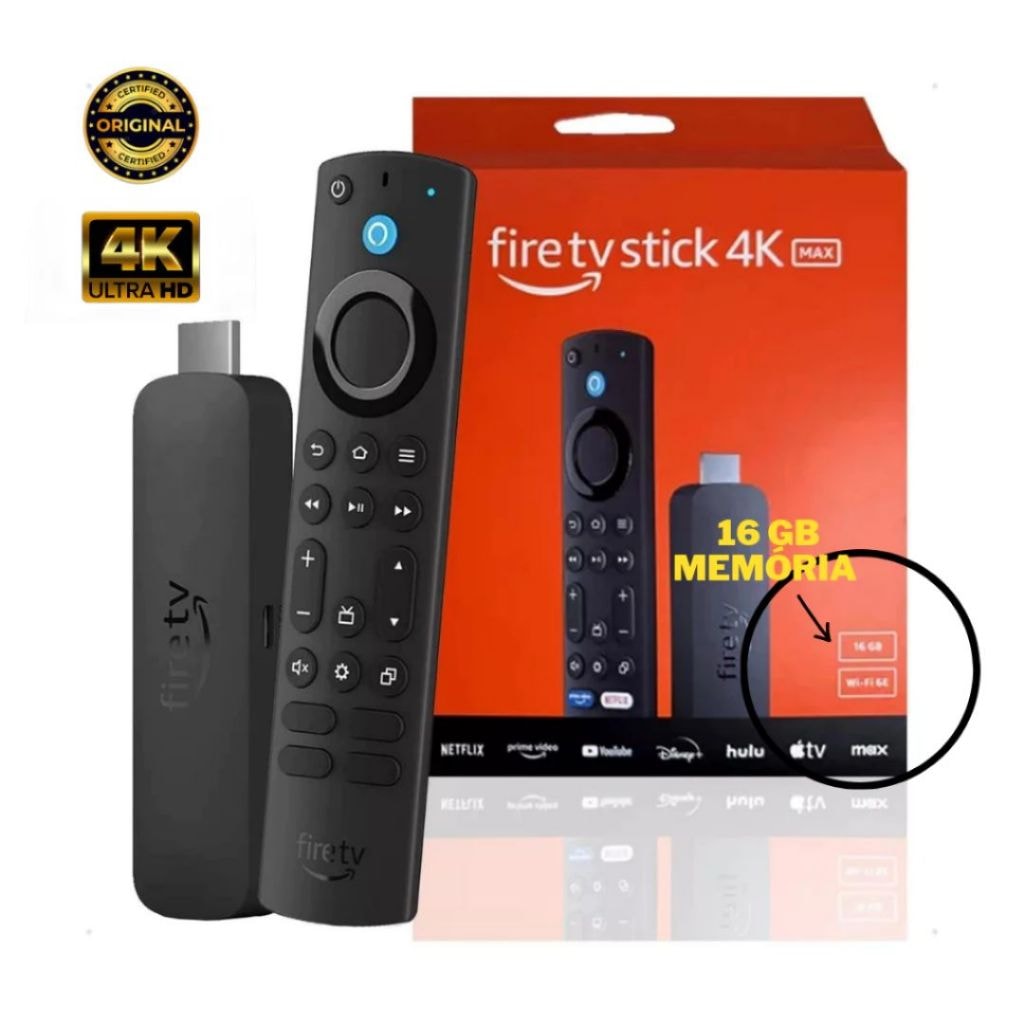 Imagem do Fire Tv Stick 4k Max Amazon Wifi 6e 16gb Com Alexa Comando De Voz Integrado
