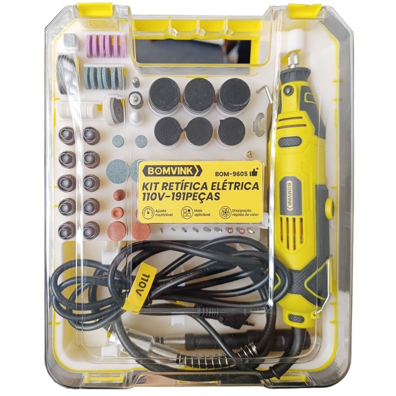 Imagem do Kit Retifica Eletrica Micro Mini Retifica Multifuncoes Profissional 135w 44 Ou 191 Com Eixo Flexivel