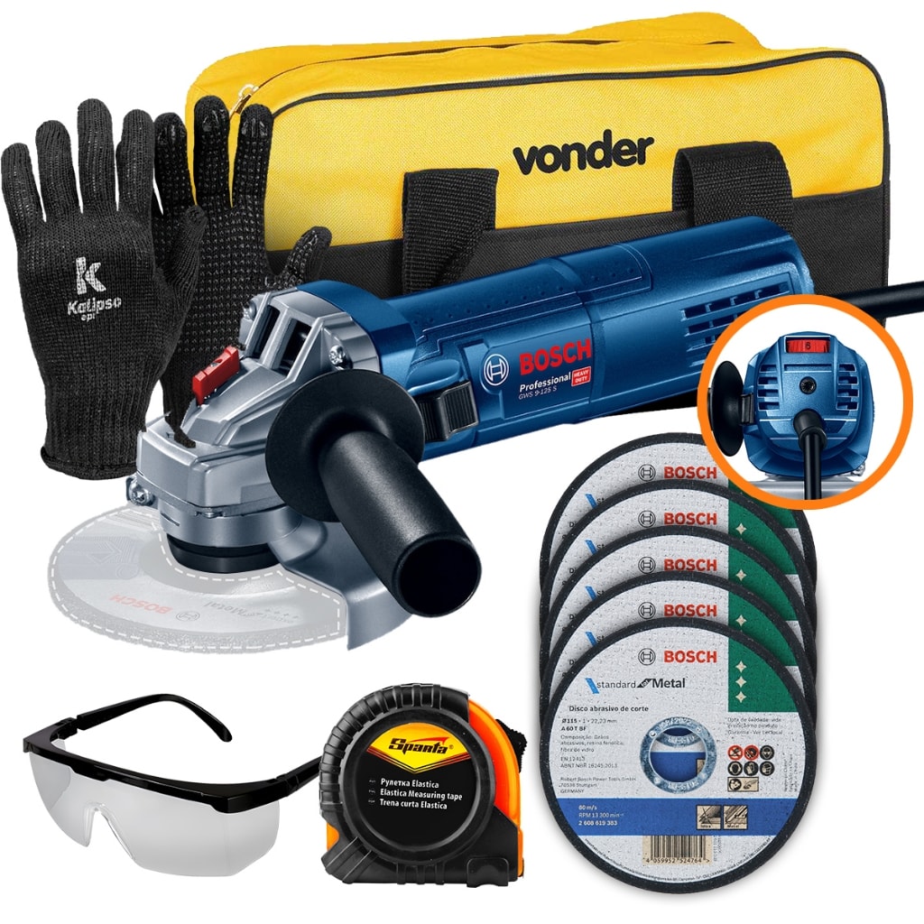 Imagem do Kit Esmerilhadeira Gws 9 125 S Bosch 900w Bolsa E Discos