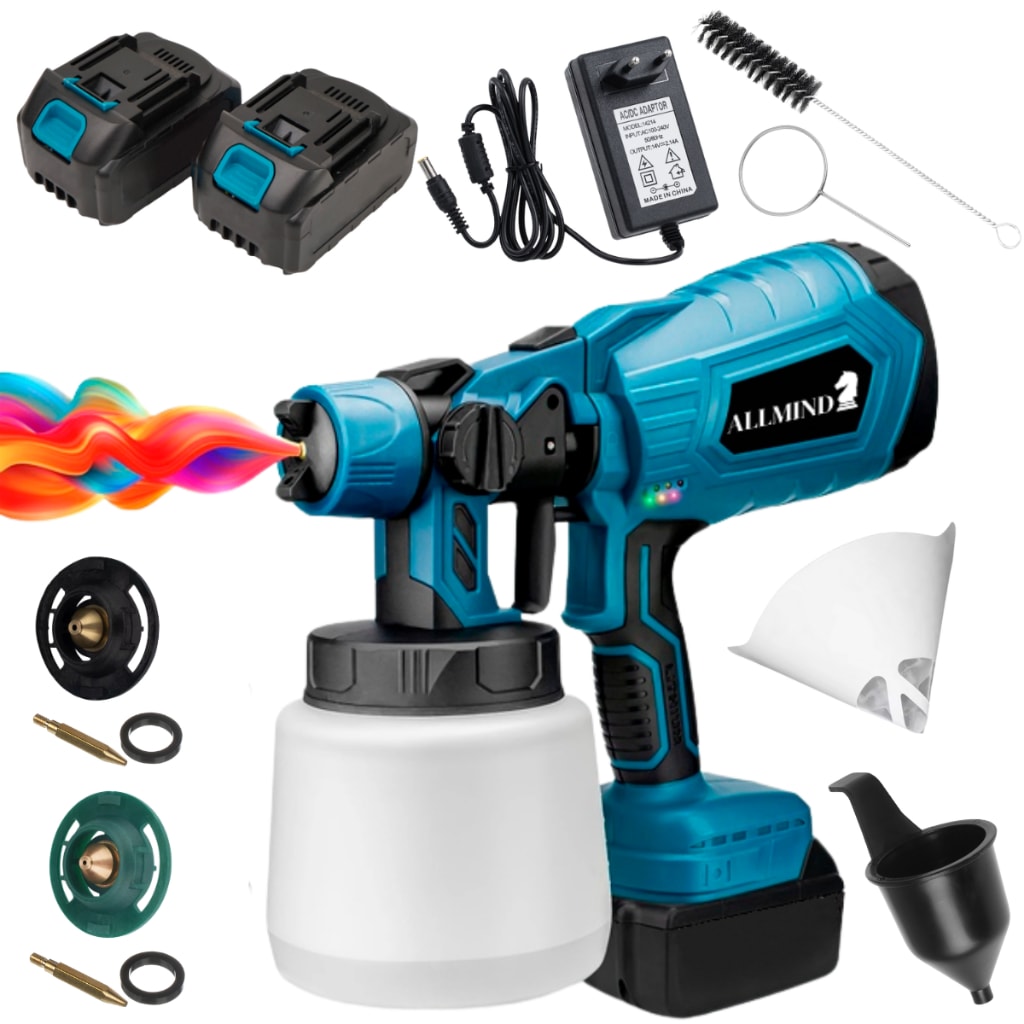Imagem do Pistola De Pintura Ferramenta Bico Kit Pulverizadora Bateria 21v 2 Baterias