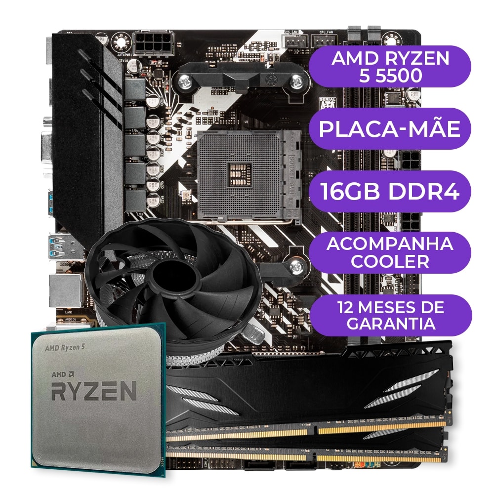 Imagem do Kit Upgrade Gamer Amd Ryzen 5 5500 B450m 16gb Ddr4
