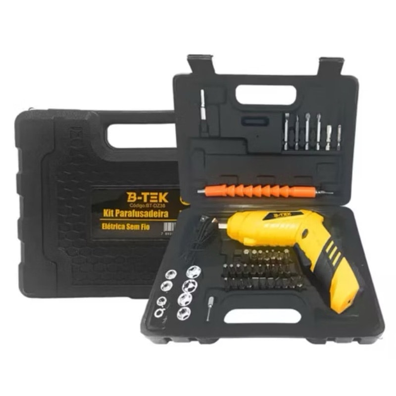 Imagem do Parafusadeira Furadeira Profissional Kit 48 Pcs Bateria Carregador Usb Caixa De Ferramentas