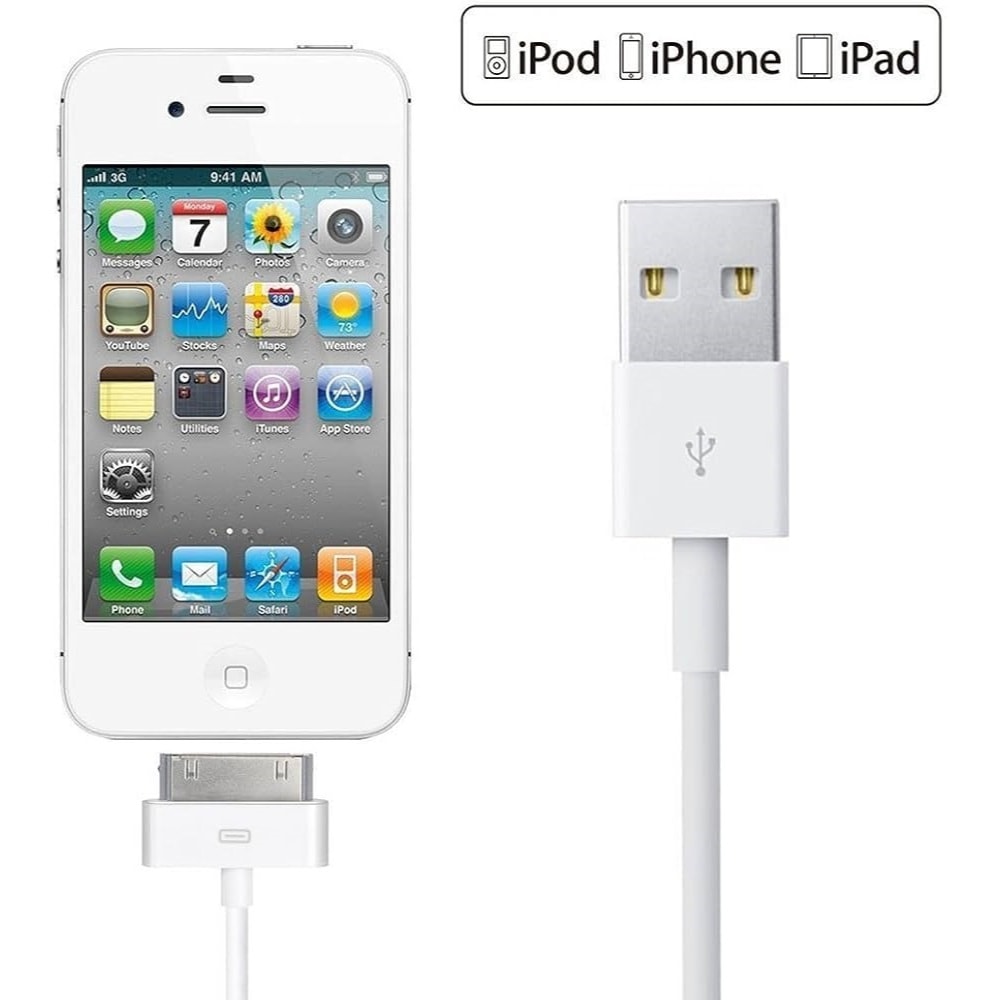 Imagem do Cabo Carregador Usb 30 Pinos P Iphone 4 4s Ipad Ipod Cor Branco