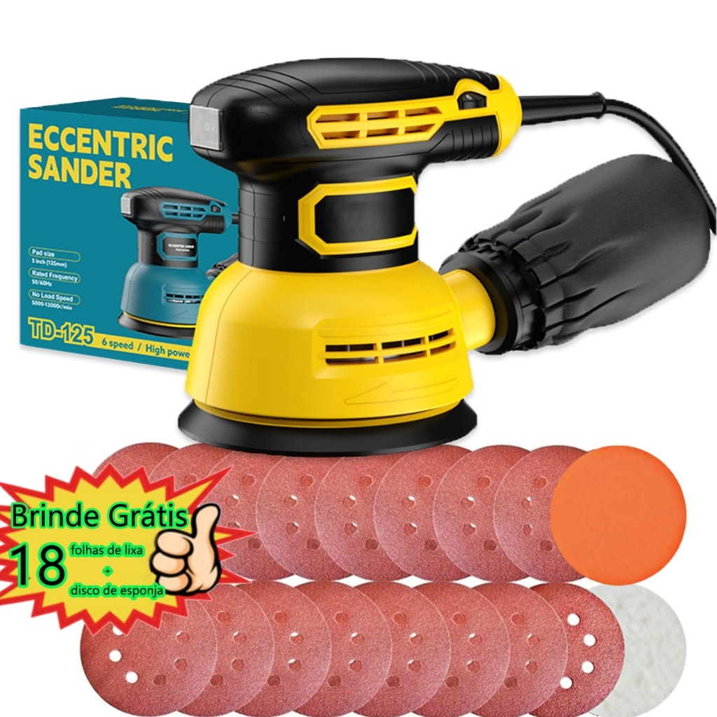 Imagem do Lixadeira Eletrica Roto Orbital Profissional 300w 16 Lixas Gratis 110v Ou 220v 60hz Kit