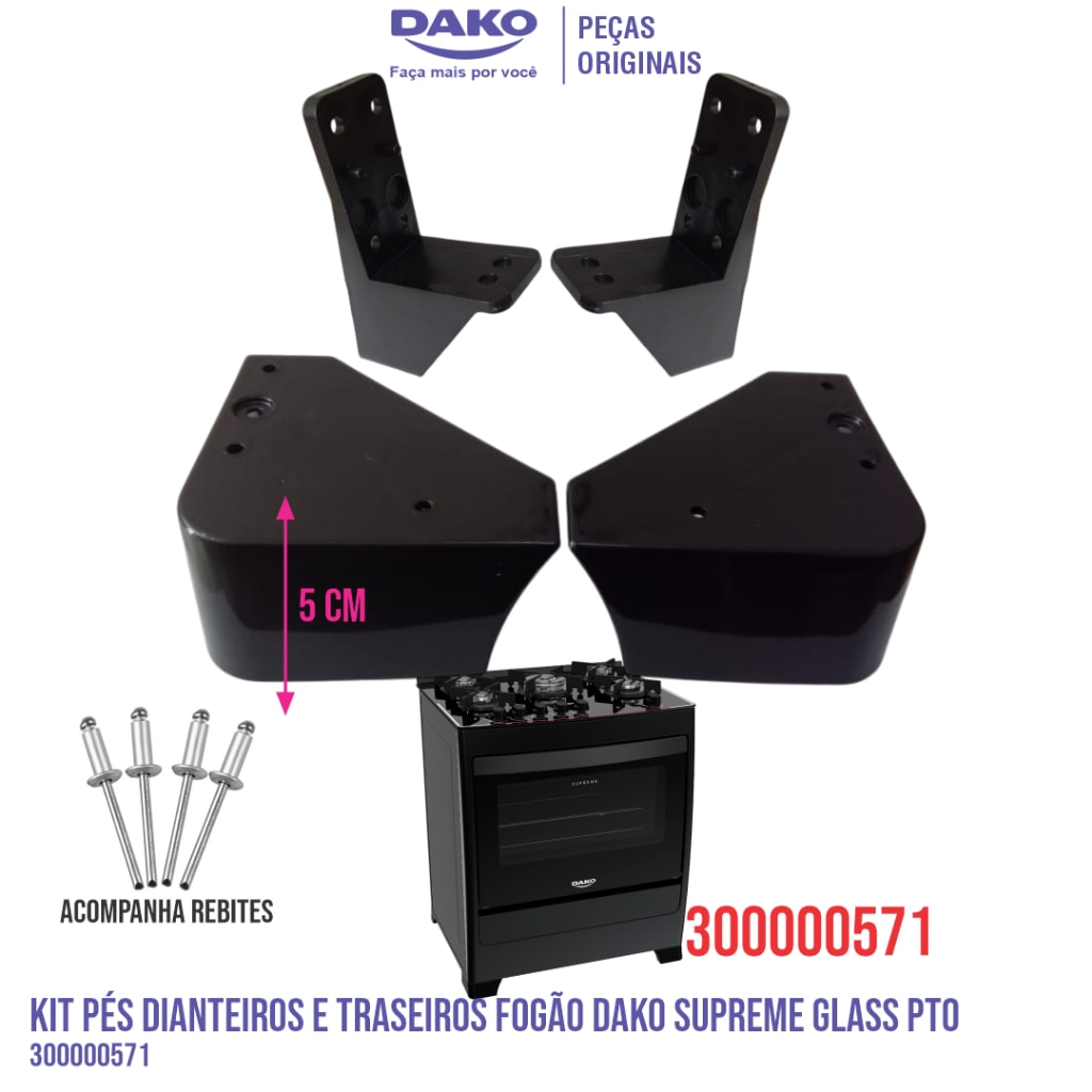 Imagem do Kit Pes Dianteiros E Traseiros Fogao Dako Supreme Glass Pto 300000571