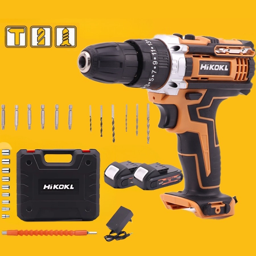 Imagem do Furadeira Parafusadeira 21v 36v 2 Baterias Sem Fio Impacto Maleta Completo Broca Bits Maleta Bivolt