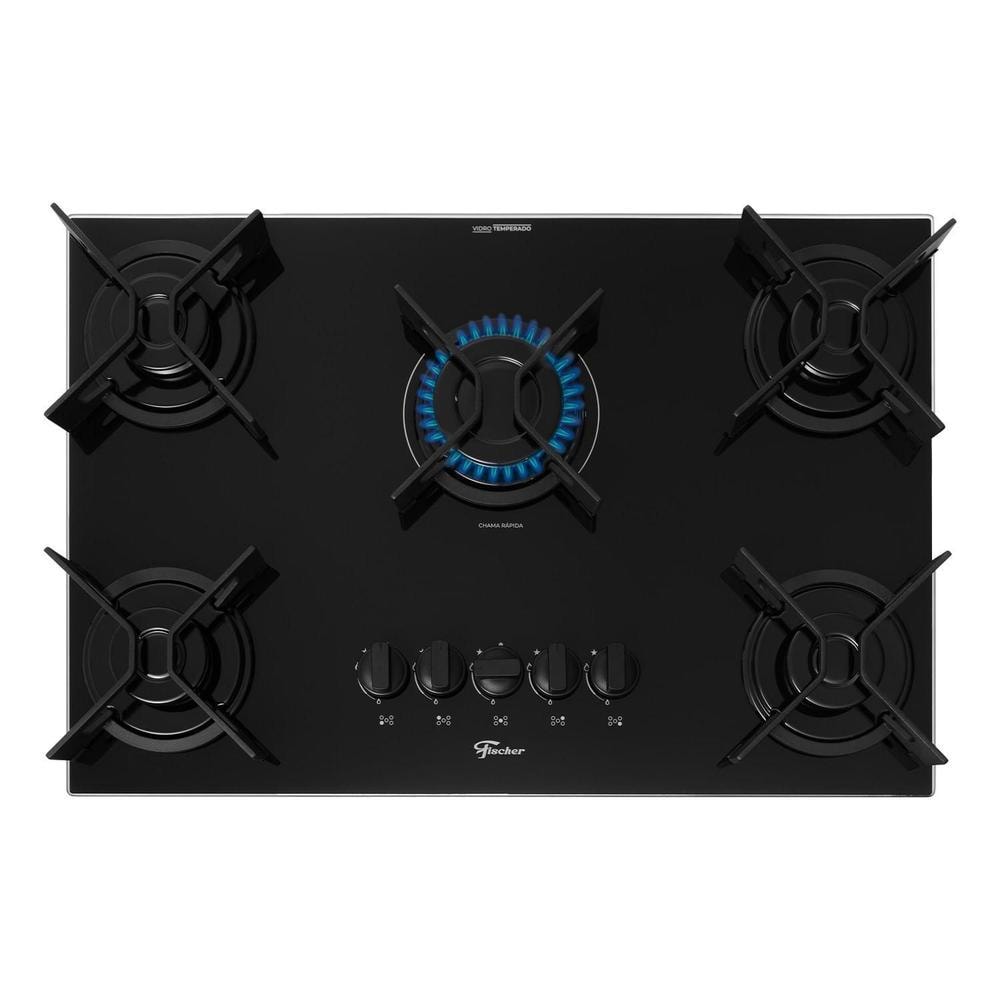 Imagem do Cooktop A Gas Fischer 5 Bocas Fit Line Preto Trempe Iron Bivolt