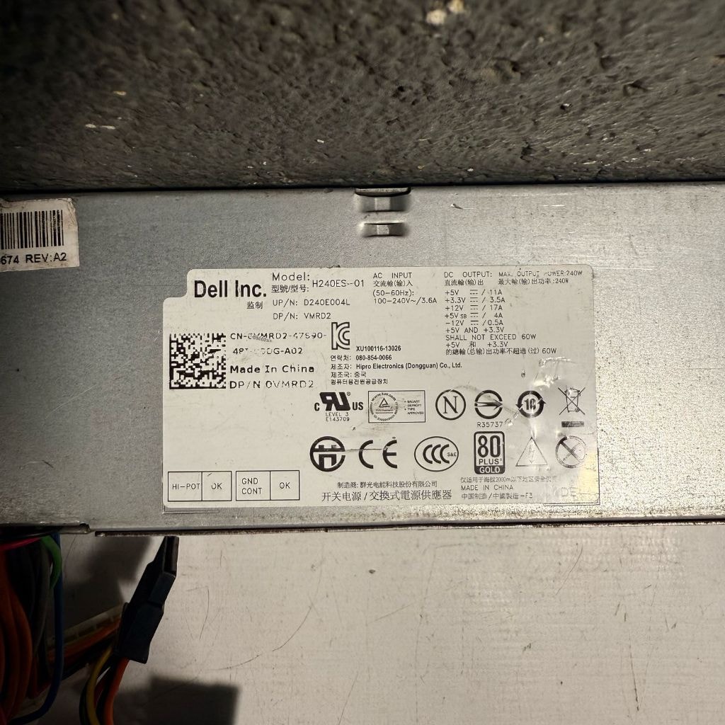 Imagem do Fonte Real Dell Inc Modelo H240es 01 24pin 240w Optiplex 9010