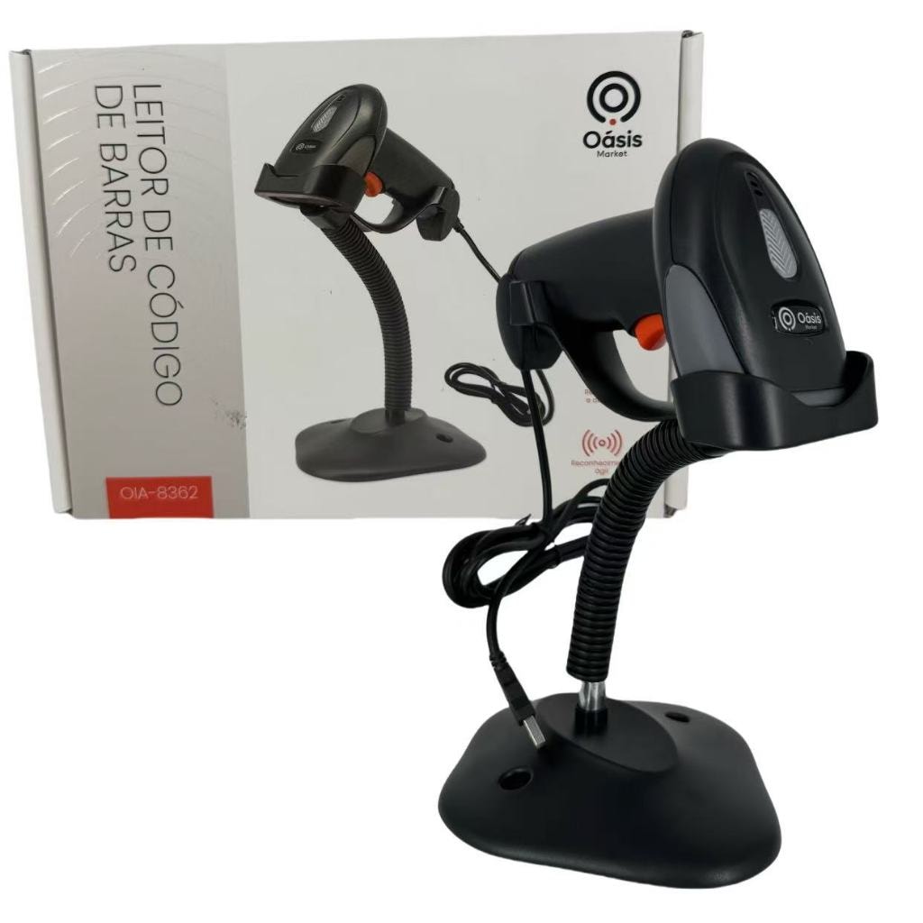Imagem do Leitor De Codigo De Barras Com Fio Usb E Suporte Ajustavel Laser Scanner Ean Qr Code 1d 2d