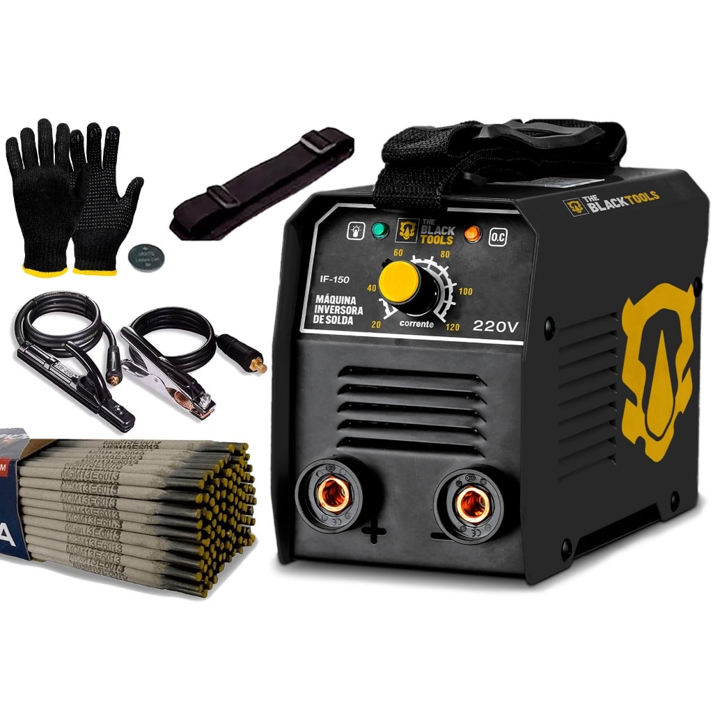 Imagem do Maquina De Solda Eletrica Inversora Mma Eletrodo If 150 The Black Tools 220v Com Acessorios