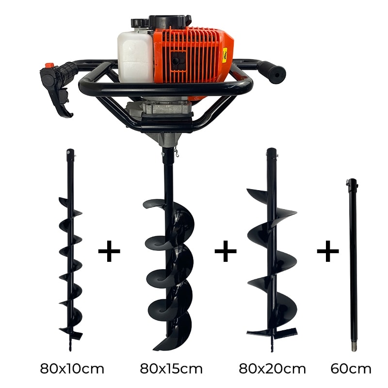 Imagem do Perfurador De Solo A Gasolina 52cc Incluso Brocas 80x10cm 80x15cm 80x20cm Extensao 60cm Carbon Fak