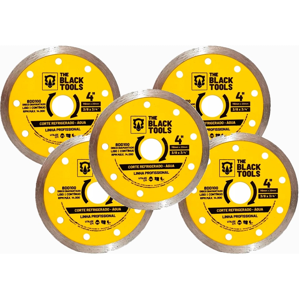 Imagem do Kit 05 Discos De Corte Vidro Porcelanato E Vidro 110mm The Black Tools