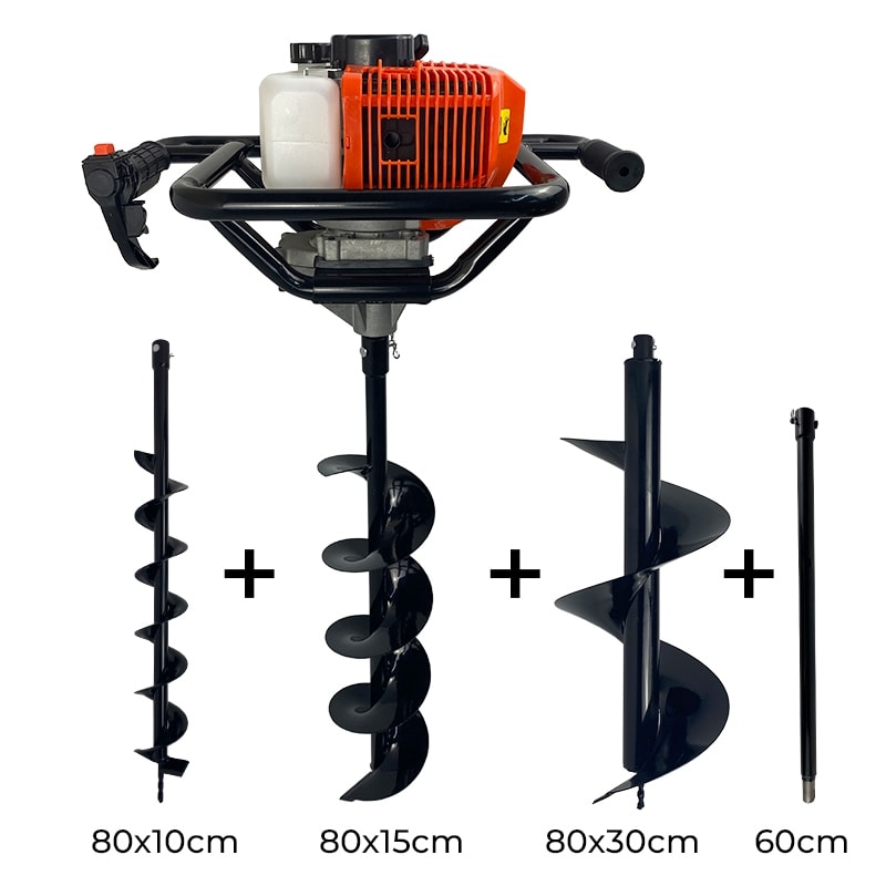 Imagem do Perfurador De Solo 52cc 2 5hp Com Brocas 80x10cm 80x15cm 80x30cm Extensao 60cm Carbon Fak