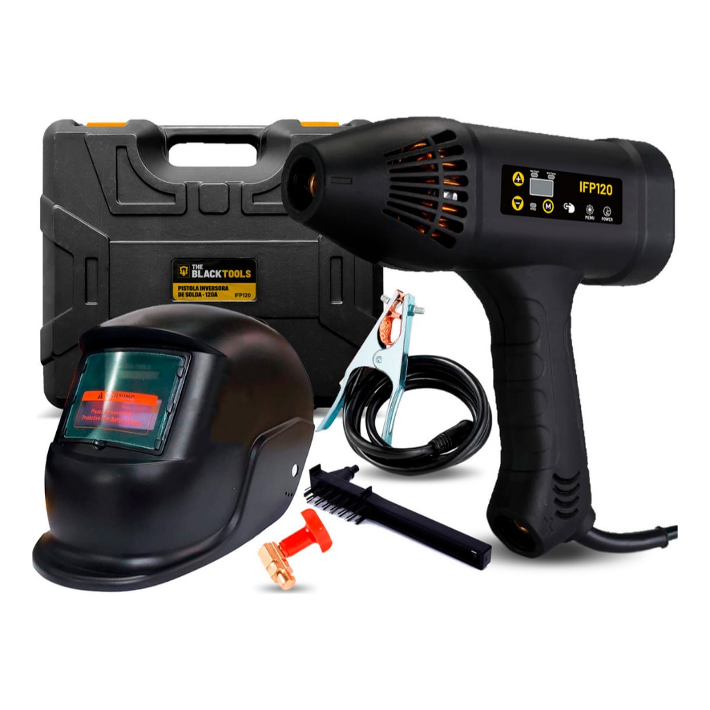 Imagem do Pistola De Solda Inversora Mma 120a 220v Portatil 60hz E Mascara De Solda Automatica The Black Tools