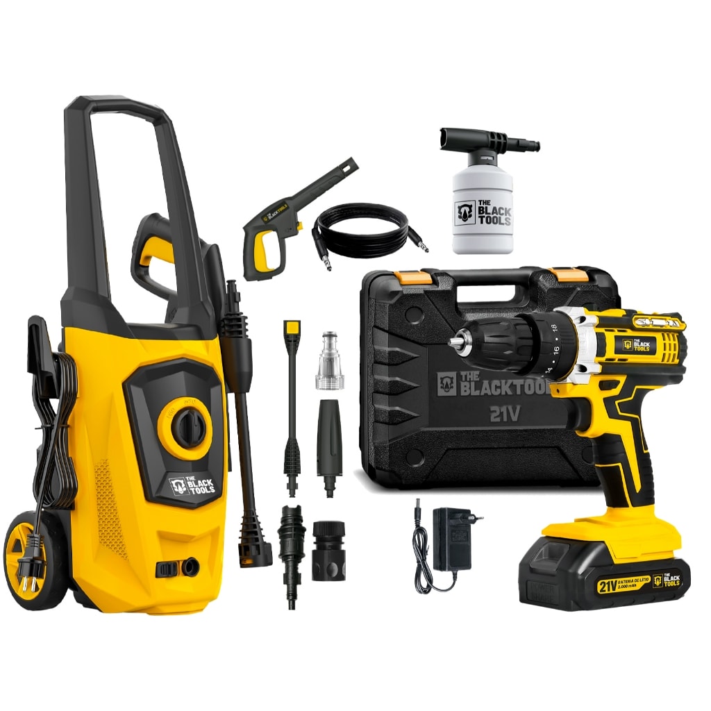 Imagem do Lavadora De Alta Pressao 1500w Portatil Turbo 1750psi Parafusadeira Furadeira 21v The Black Tools