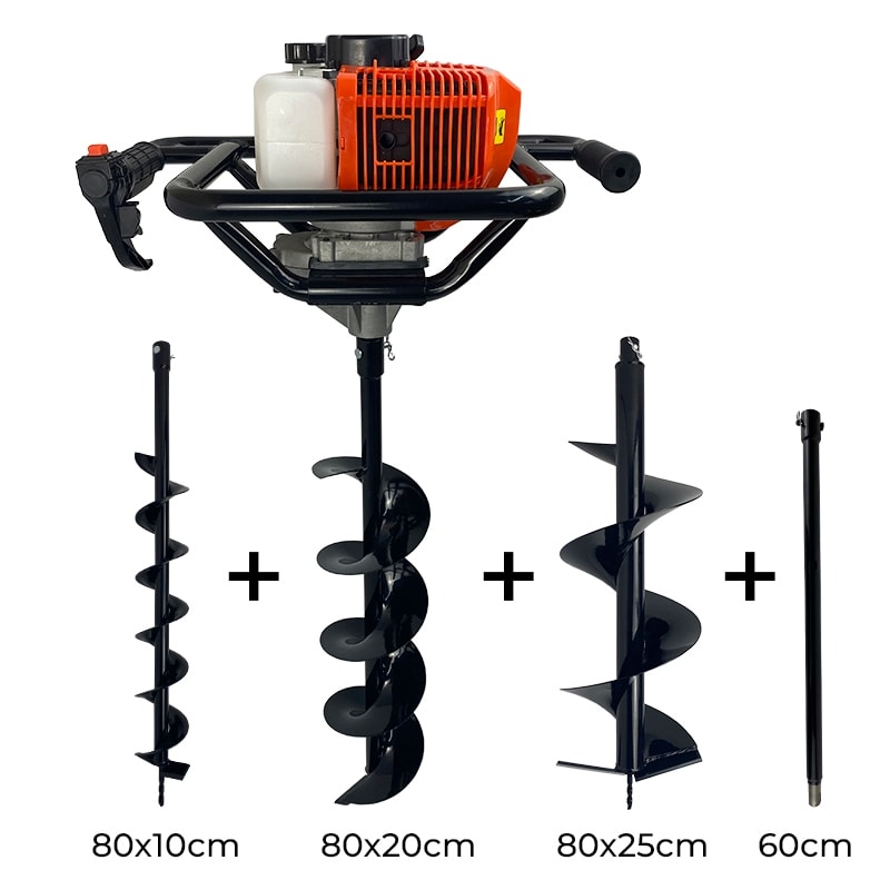 Imagem do Perfurador De Solo A Gasolina 52cc Com Brocas 10cm 20cm 25cm Extensao 60cm Carbon Fak