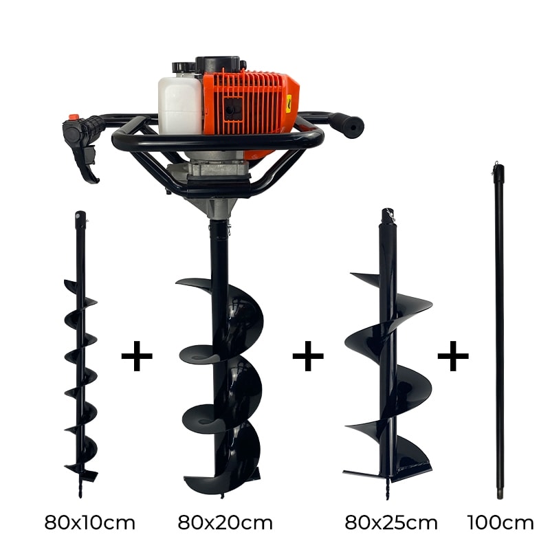 Imagem do Perfurador De Solo A Gasolina 52cc Com Brocas 80x10cm 80x20cm 80x25cm Extensao 1m Carbon Fak
