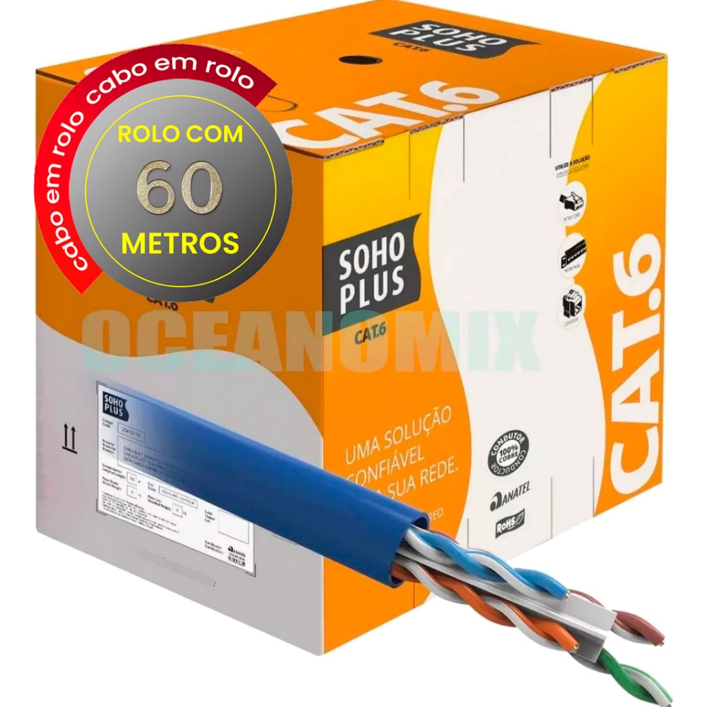 Imagem do Cabo De Rede Azul Utp Rj45 Cat6 Furukawa Sohoplus Rolo 60 Mt