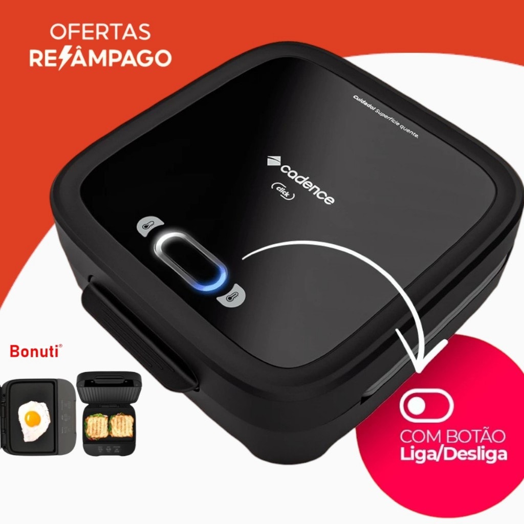 Imagem do Sanduicheira Cadence Grill Click San400 Eletrica Antiaderente Crepeira Misteira Chapa Portatil Ovo