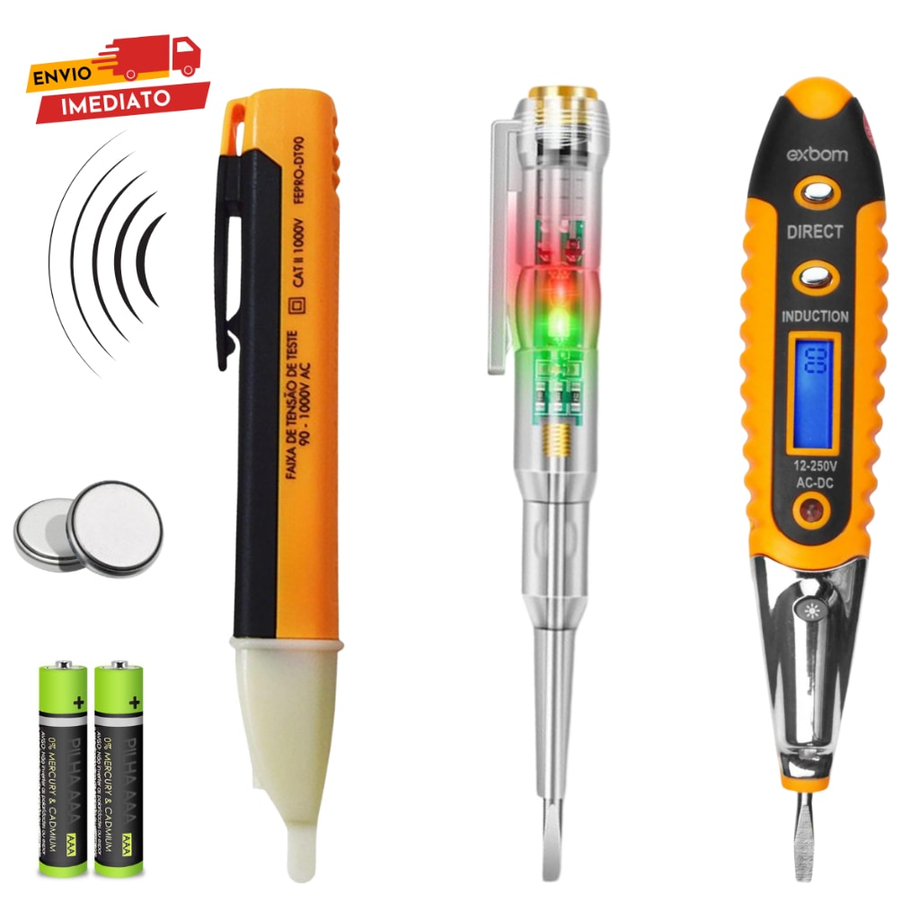 Imagem do Kit 3 Em 1 Caneta Detectora De Tensao E Chave Teste Digital De Corrente Chave Fenda Teste Voltagem