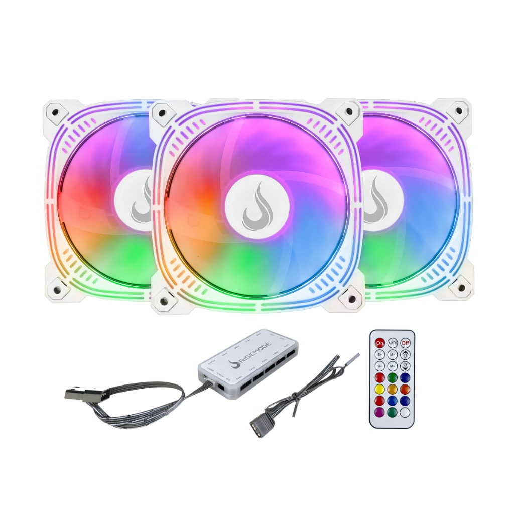 Imagem do Kit 3 Cooler Fan Gamer Rise Mode Aura Frost Pro Argb 5v 120mm 6p Controladora