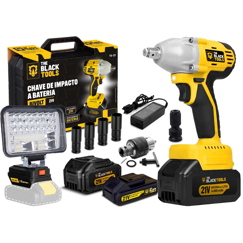 Imagem do Kit Chave De Impacto 21v Bivolt 2 Baterias Lanterna Refletor Led Portatil