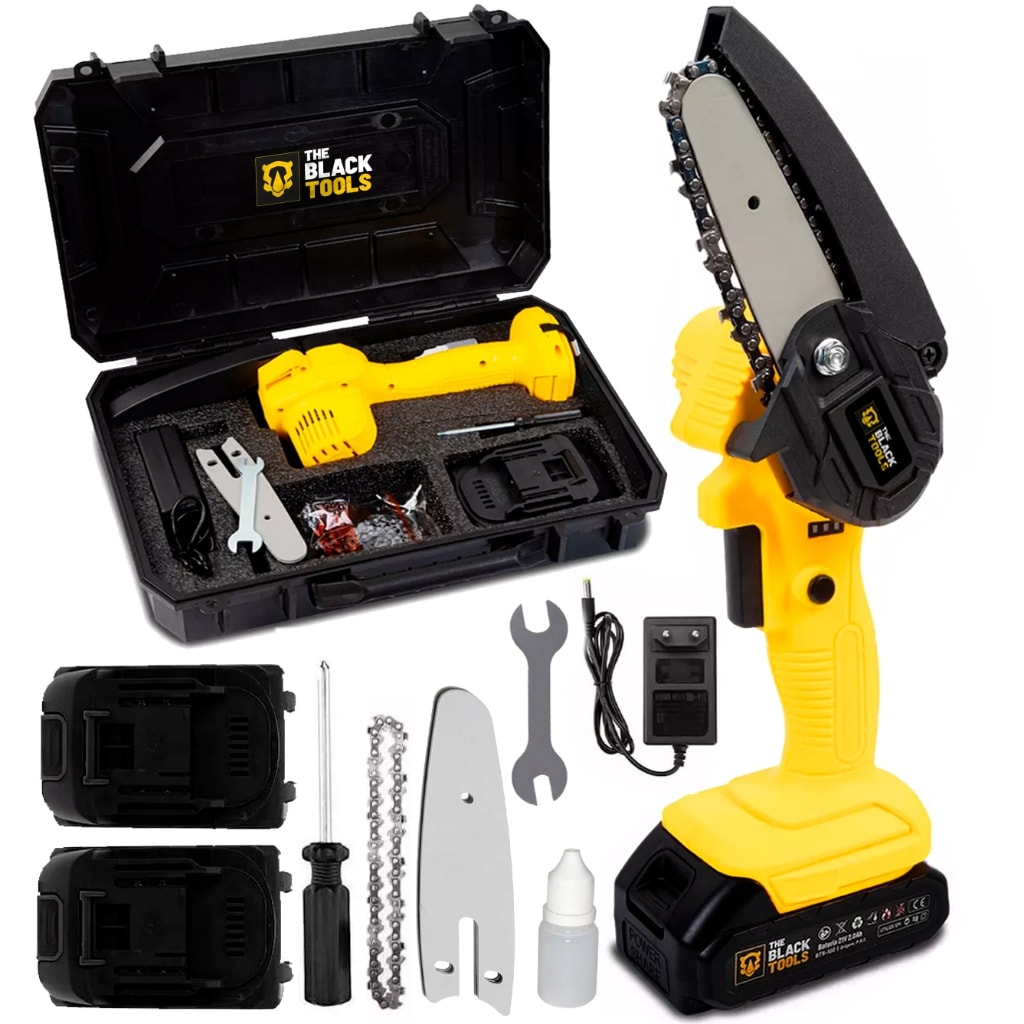 Imagem do Motosserra Mini Bts 100 2 Baterias Recarregavel 21v The Black Tools Cor Amarelo