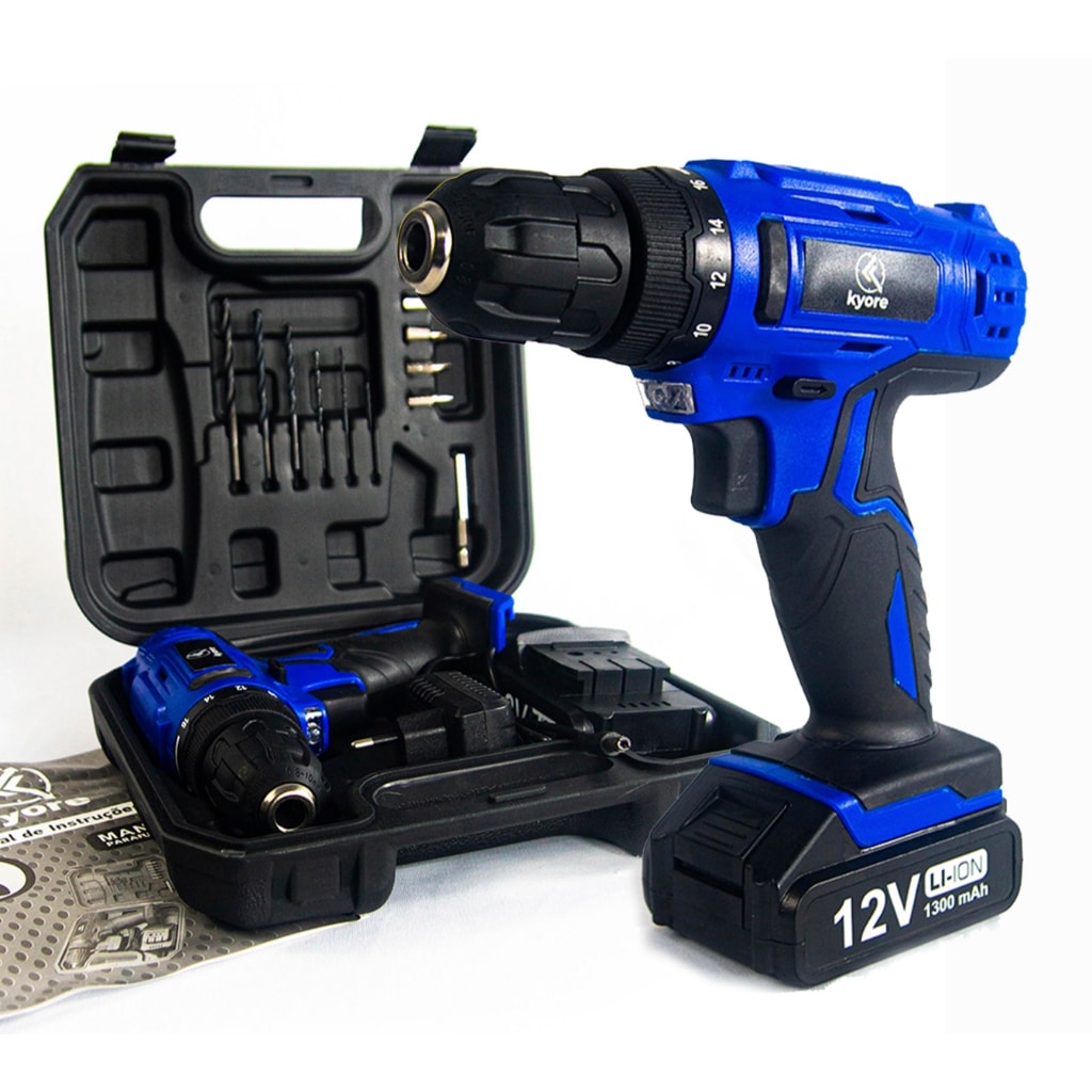 Imagem do Parafusadeira Furadeira 12v Kyore A Bateria Com Maleta Kit Completo