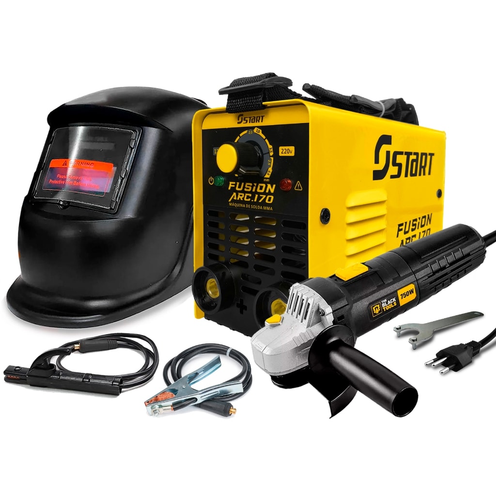 Imagem do Kit Maquina Solda Inversora Bivolt Mascara Solda Automatica Esmerilhadeira Lixadeira Angular