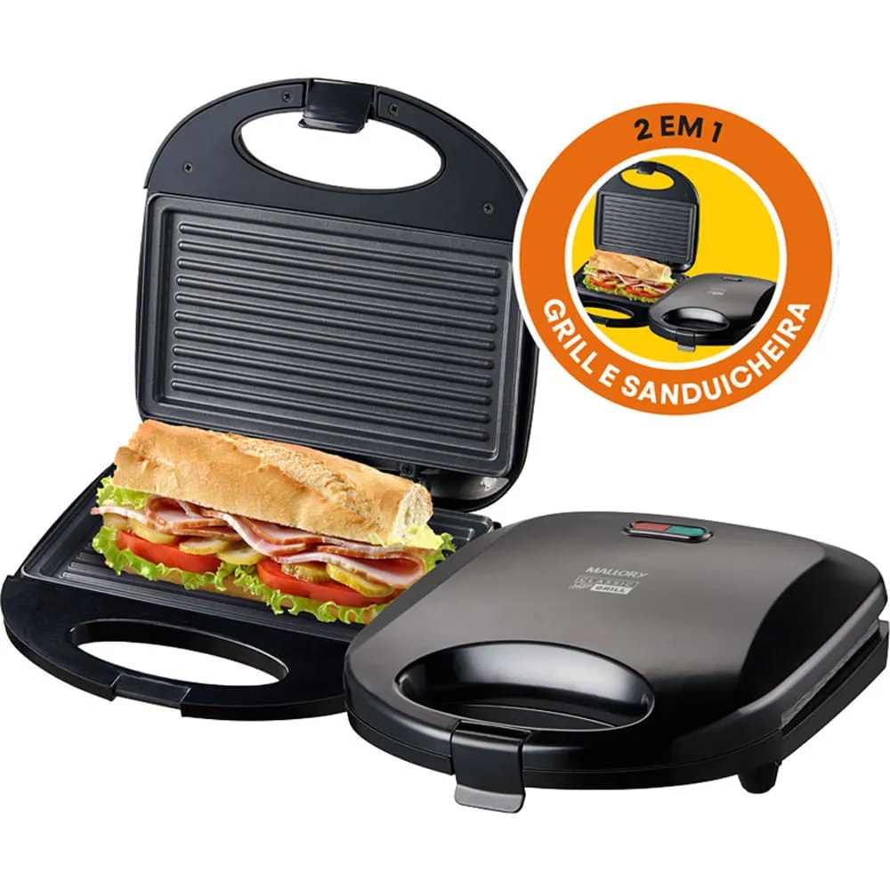 Imagem do Sanduicheira Grill Mallory Classic 2 Em 1 Superficie Antiaderente Luz Indicadora Compacta Lancheira